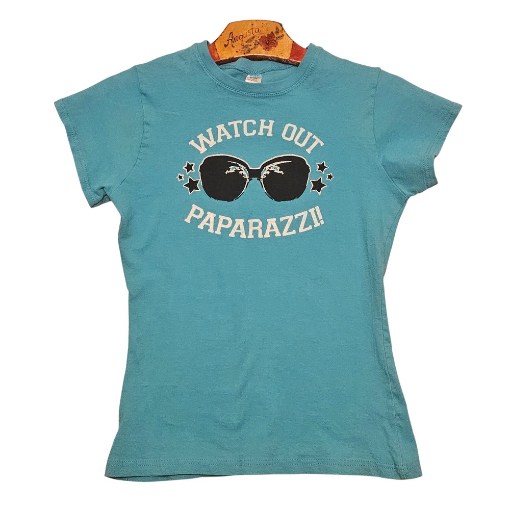 Spring Faire Girls Blue Watch Out Paparazzi Sunglasses Graphic Tee Size S